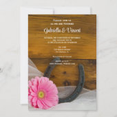 Roze Daisy en Hoefijzer Country Western Weddenscha Kaart (Voorkant)