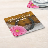 Roze Daisy en Hoefijzer Country Western Weddenscha Kartonnen Onderzetters (Schuin)