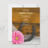 Roze Daisy en Hoefijzer Country Western Weddenscha Magnetische Uitnodiging (Voorkant)