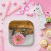 Roze Daisy en Hoefijzer Country Western Weddenscha Papieren Bordje (Feest)