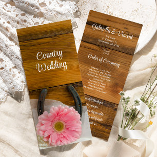 Roze Daisy en Hoefijzer Country Western Weddenscha Programmakaart