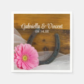 Roze Daisy en Hoefijzer Country Western Weddenscha Servet (Voorkant)