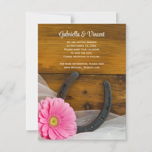 Roze Daisy en Hoefijzer Wedding sparen de Datum Magnetische Uitnodiging (Voorkant)