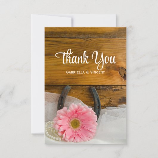 Roze Daisy en Hoefijzer Westerne bruiloft Bedankt (Voorkant)