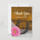 Roze Daisy en Hoefijzer Westerne bruiloft Bedankt (Voorkant)