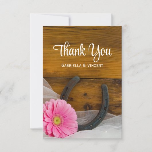 Roze Daisy en Hoefijzer Westerne bruiloft Bedankt (Voorkant)