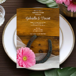 Roze Daisy en Hoefijzer Westerne repetitie Dinner Kaart