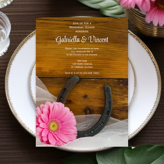 Roze Daisy en Hoefijzer Westerne repetitie Dinner Kaart