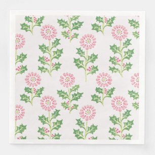 Roze Daisy en Holly Kerst Diner Servetten Wit
