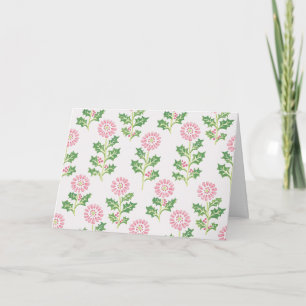 Roze Daisy en Hulst Kerstkaart Witte Botanica Kaart