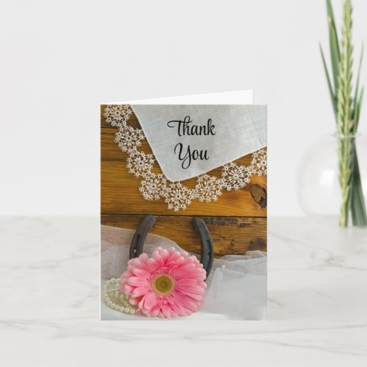 Roze Daisy en Lace Country Western Dank je wel Bedankkaart (Voorkant)