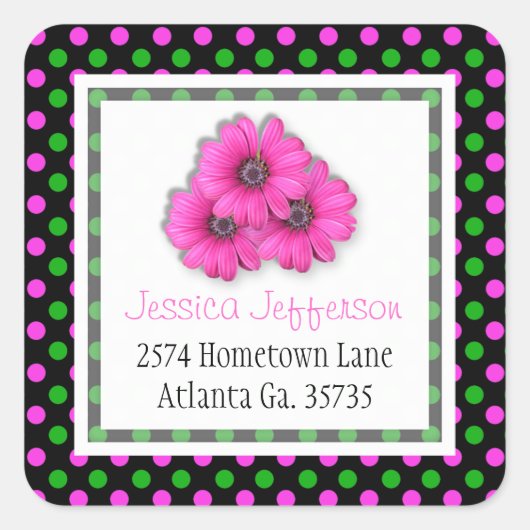 Roze Daisy en Polka-dot Adres Stickers (Voorkant)