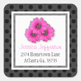 Roze Daisy en Polka-dot Adres Stickers