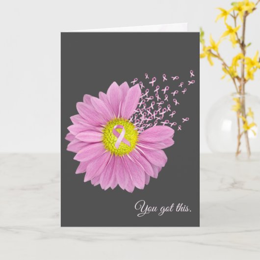 Roze Daisy en Ribbon Thinking of You Kaart (Gele Bloem)