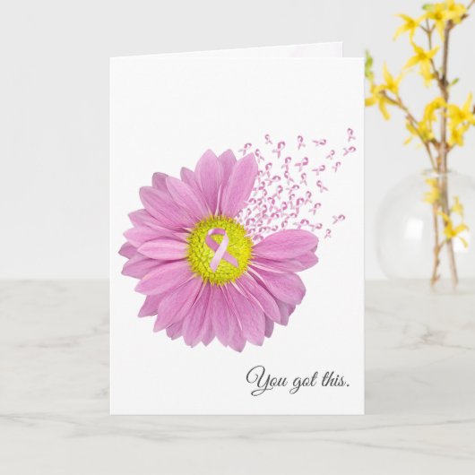 Roze Daisy en Ribbon Thinking of You Kaart (Gele Bloem)