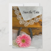 Roze Daisy en Westerne bruidsdag sparen de Datum Save The Date (Voorkant)