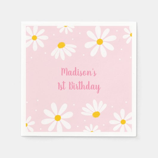 Roze Daisy First Birthday Servet (Voorkant)