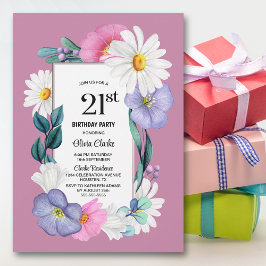 Roze Daisy Floral 21e verjaardagsfeestje Kaart