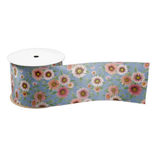 Roze Daisy Floral Botanical Art Pattern Satijnen Lint