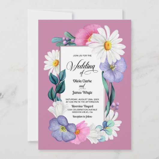 Roze Daisy Floral bruiloft Kaart (Voorkant)