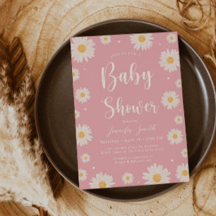 Roze Daisy Floral Meisje Baby shower Invitation Kaart
