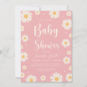 Roze Daisy Floral Meisje Baby shower Invitation Kaart (Voorkant)