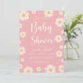 Roze Daisy Floral Meisje Baby shower Invitation Kaart (Staand voorkant)