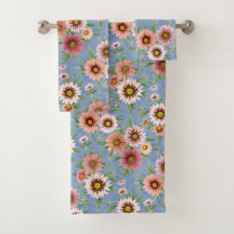 Roze Daisy Floral op Blauw