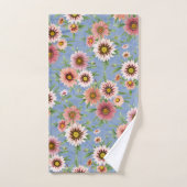 Roze Daisy Floral op Blauw Bad Handdoek (Handdoek)