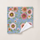 Roze Daisy Floral op Blauw Bad Handdoek (Wasdoekje)