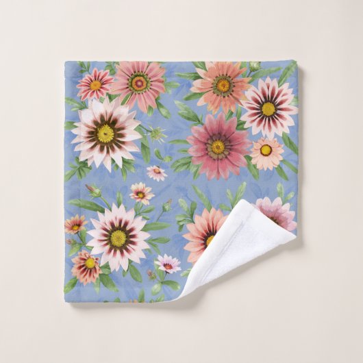 Roze Daisy Floral op Blauw Bad Handdoek (Wasdoekje)