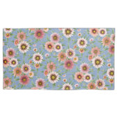 Roze Daisy Floral op Blauw Kussensloop (Voorkant-Links)