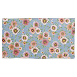 Roze Daisy Floral op Blauw Kussensloop