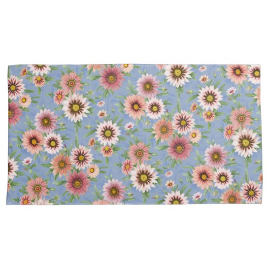 Roze Daisy Floral op Blauw Kussensloop (Voorkant-Rechts)