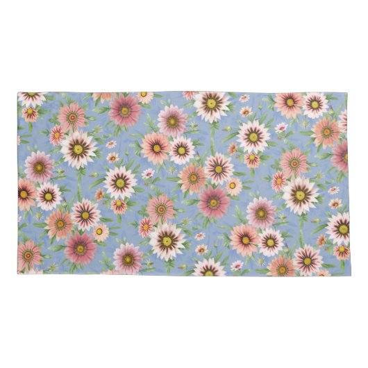 Roze Daisy Floral op Blauw Kussensloop (Achterkant-Links)