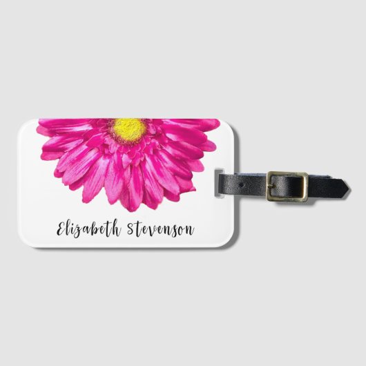 roze daisy flower aangepaste naam bagagelabel (Voorkant (horizontaal))
