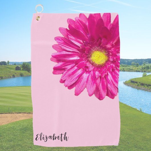  roze daisy flower aangepaste naam golfhanddoek