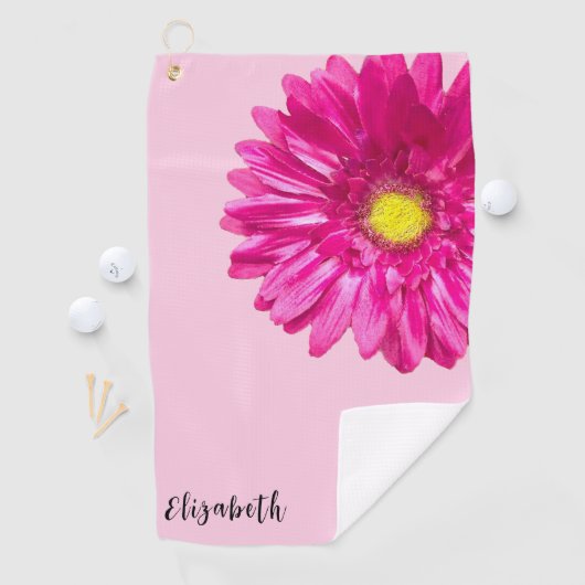  roze daisy flower aangepaste naam golfhanddoek (Insitu)