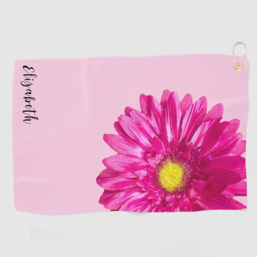  roze daisy flower aangepaste naam golfhanddoek (Horizontaal)