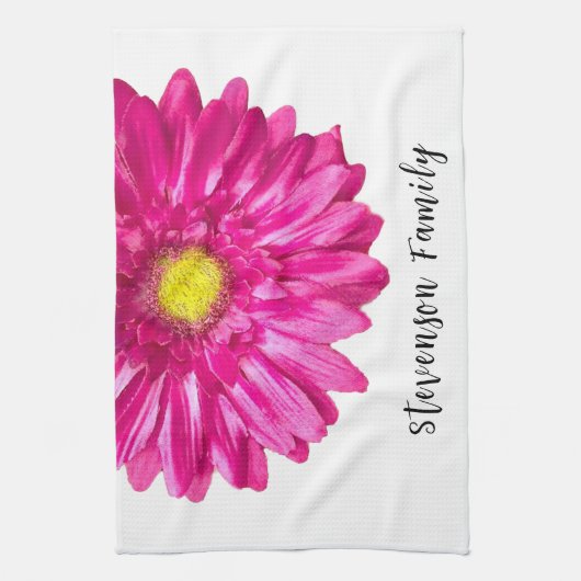 roze daisy flower aangepaste naam theedoek (Verticaal)