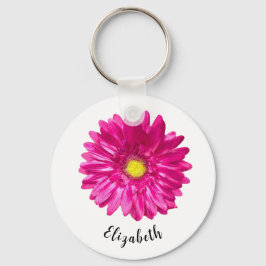  roze Daisy flower aangepaste naam Womens Sleutelhanger
