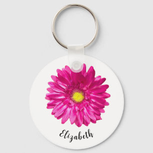 roze Daisy flower aangepaste naam Womens Sleutelhanger