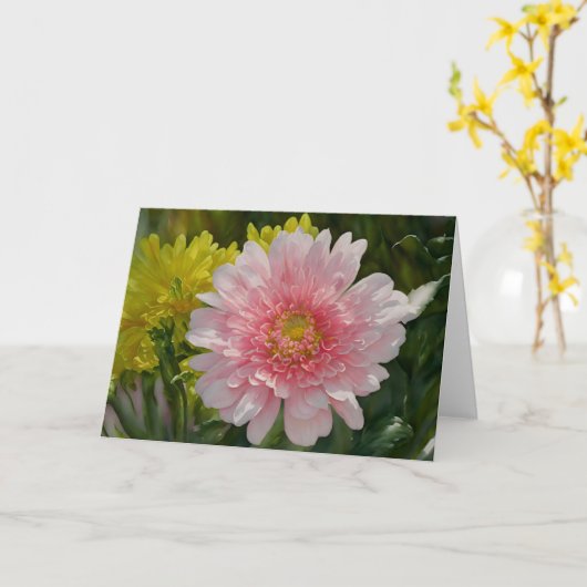 Roze Daisy Flower Art Note Kaart (Gele Bloem)