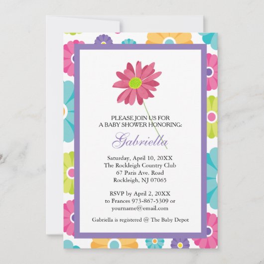 Roze Daisy Flower Baby shower Invitation Kaart (Voorkant)