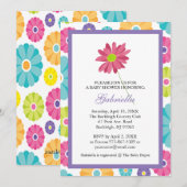 Roze Daisy Flower Baby shower Invitation Kaart (Voorkant / Achterkant)
