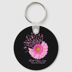 Roze Daisy Flower Faith Hope Breast Cancer Aw Sleutelhanger