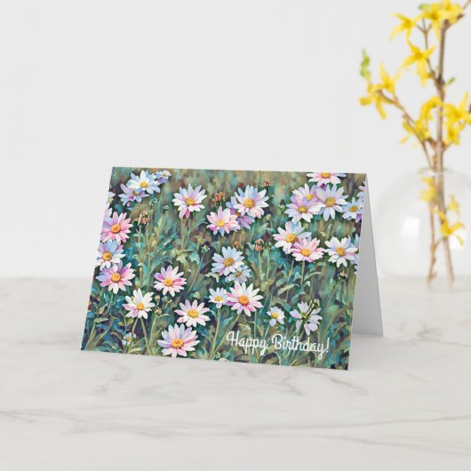 Roze Daisy Flower Garden Art Birthday Kaart (Gele Bloem)