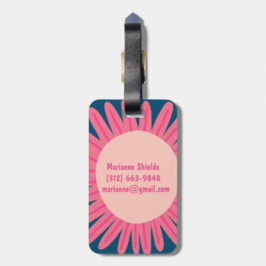 Roze Daisy Flower GEPERSONALISEERD INITIALEN Bagagelabel (Achterkant verticaal)