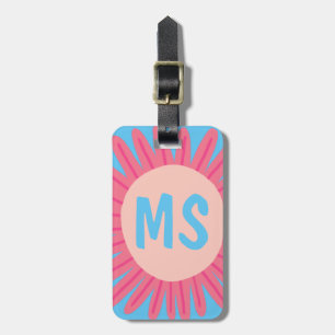 Roze Daisy Flower GEPERSONALISEERD INITIALEN Bagagelabel