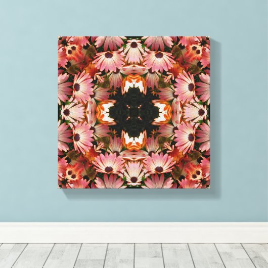 Roze Daisy Flowers Abstracte Floral Art Canvas Afdruk (Insitu (Houten vloer))